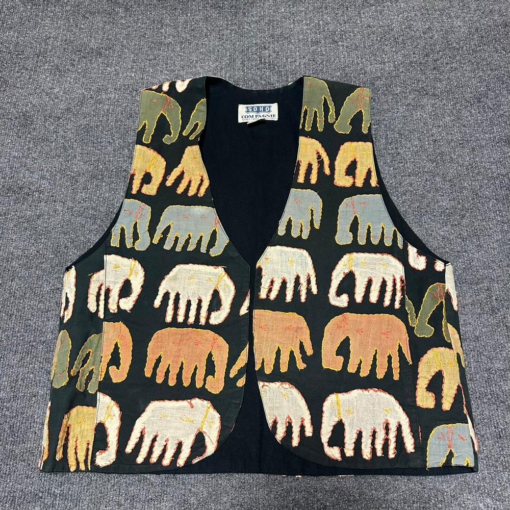 Vintage Soho Compagnie Elephant Applique Cotton Vest Black Boho Small India